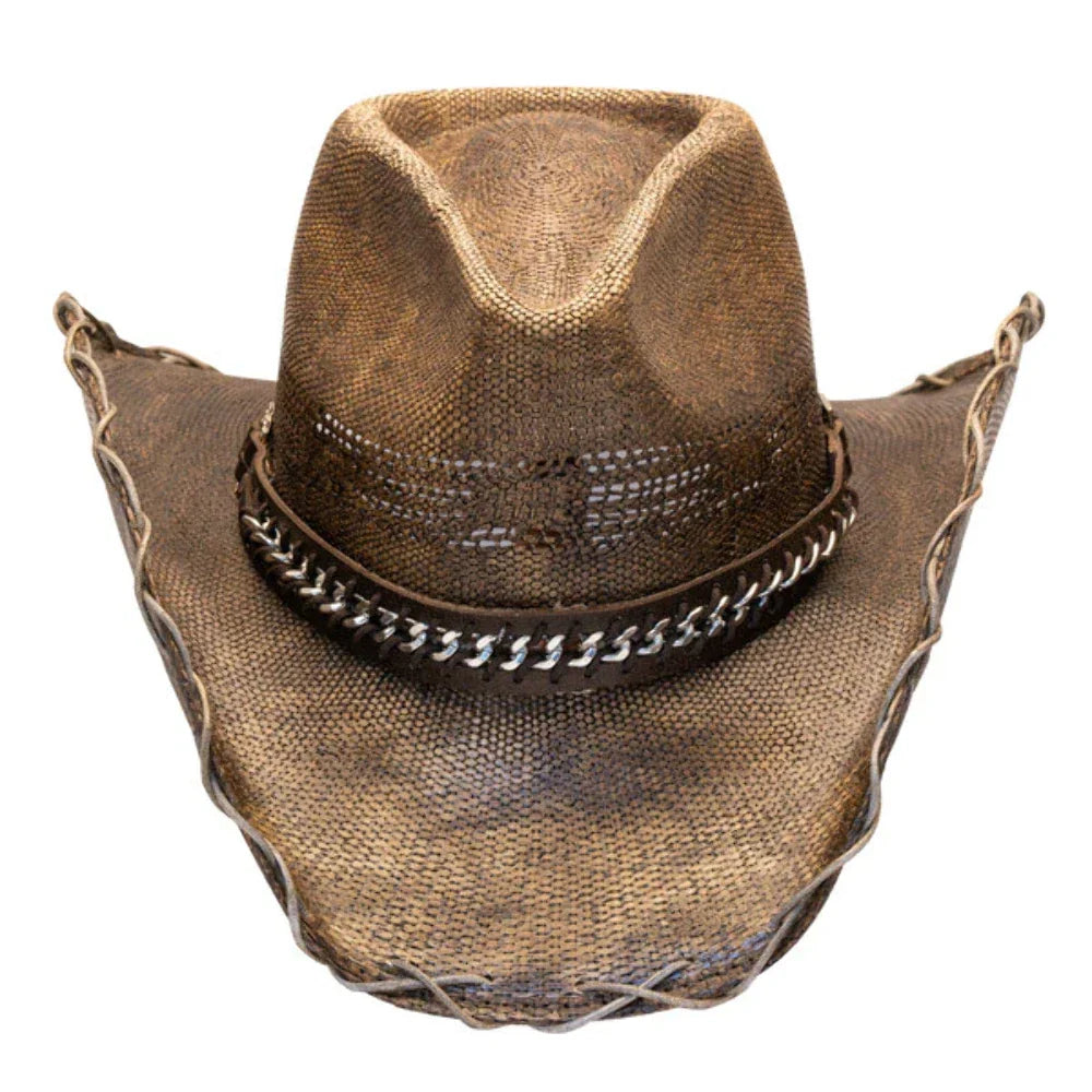 Stampede Hats - Black Stained Cowboy Hat w- Chain Hat Band